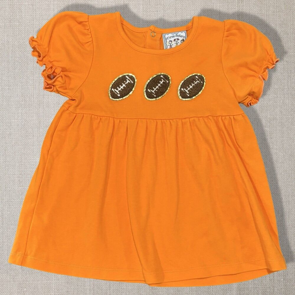 Three Sisters Football Appliqué Dress Orange Toddler Girls 3T